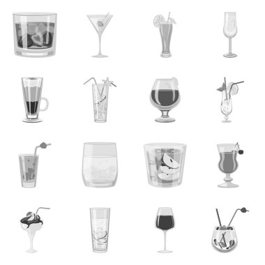 Bar ve shaker logosuizole nesne. Web için bar ve restoran stok sembolü seti.