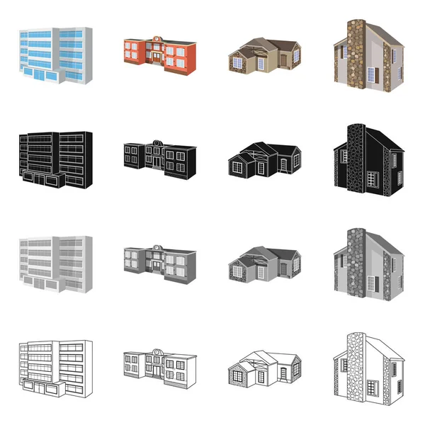 Objeto aislado de fachada y signo de vivienda. Conjunto de símbolo de stock de fachada e infraestructura para web . — Vector de stock