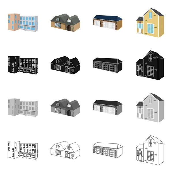 Objet isolé de façade et logo du logement. Illustration vectorielle des façades et des infrastructures . — Image vectorielle