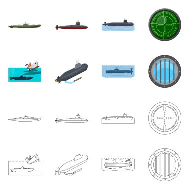 Savaş ve gemi işareti yalıtılmış nesne. Savaş ve filo hisse senedi vektör çizim.