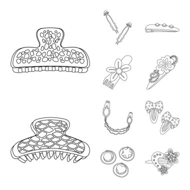 Kuaförlük ve saç tokası simgesinin yalıtılmış nesnesi. Web için kuaförlük ve aksesuar stok sembolü seti.