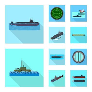 Askeri ve nükleer logo vektör tasarımı. Askeri kümesi ve hisse senedi için gemi vektör simgesi.