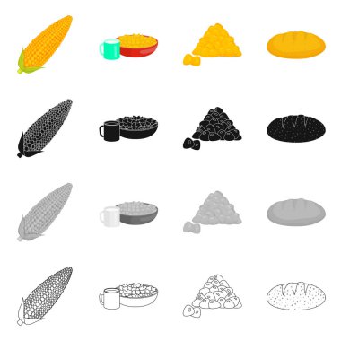 Mısır tarlası ve sebze işareti vektör çizimi. Mısır tarlası ve vejetaryen hisse senedi vektör çizim koleksiyonu.