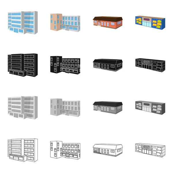 Projeto vetorial de fachada e logotipo da carcaça. Coleção de fachada e símbolo de estoque de infraestrutura para web . —  Vetores de Stock