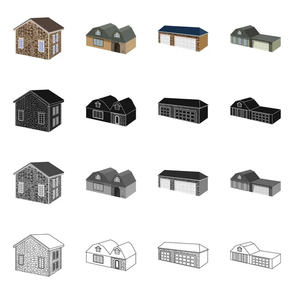 Ilustração vetorial de fachada e ícone de habitação. Coleção de fachada e ícone de vetor de infraestrutura para estoque . —  Vetores de Stock
