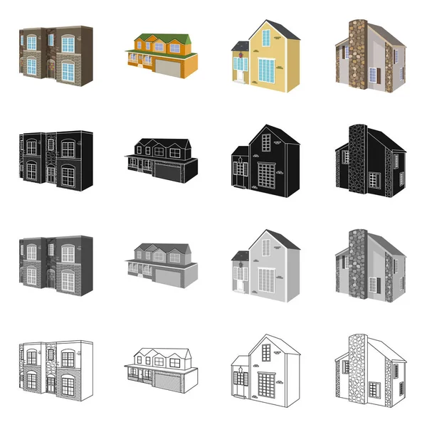 외관 및 주택 아이콘 벡터 디자인입니다. 외관 및 인프라 주식 벡터 일러스트 레이 션의 설정. — 스톡 벡터