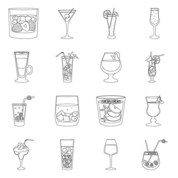 Objeto isolado de sinal de bebida e gelo. Conjunto de bebida e shaker ilustração vetor estoque . — Vetor de Stock