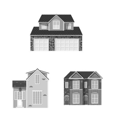 Vektör yapı tasarımı ve ön işareti. Bina ve çatı hisse senedi simgesi için web topluluğu.