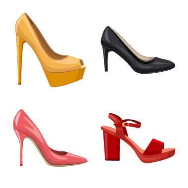 Ayakkabı ve kadın işareti vektör tasarımı. Hisse senedi için ayakkabı ve ayak vektör simge topluluğu.