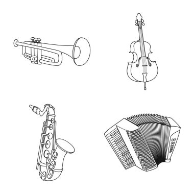 Müzik ve şarkı simge vektör tasarımı. Hisse senedi için müzik ve araç vektör simge kümesi.