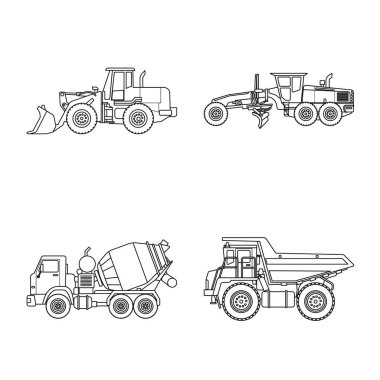 Yapı ve inşaat simge vektör tasarımı. Web için yapı ve makine hisse senedi simgesi kümesi.