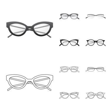 Gözlük ve çerçeve simge vektör tasarımı. Web için hisse senedi sembolü gözlük ve aksesuar koleksiyonu.