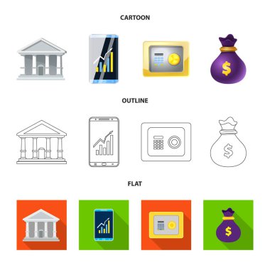 Banka ve para logosu yalıtılmış nesne. Banka ve bill hisse senedi vektör çizim topluluğu.