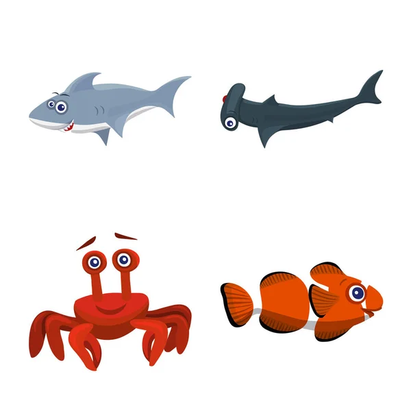 Ilustración vectorial del logotipo marino y animal. Conjunto de mar y vector marino icono para stock . — Vector de stock