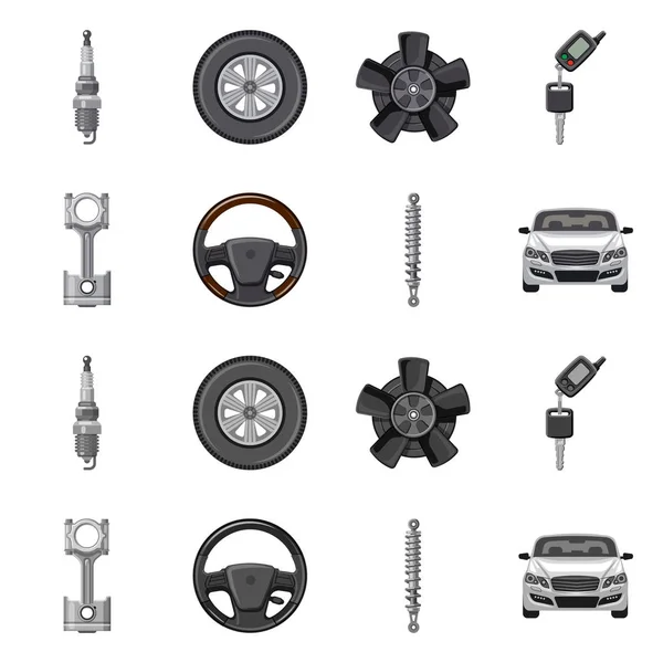 Isolerade objekt av auto och en del tecken. Samling av auto och bil aktiesymbol för webben. — Stock vektor