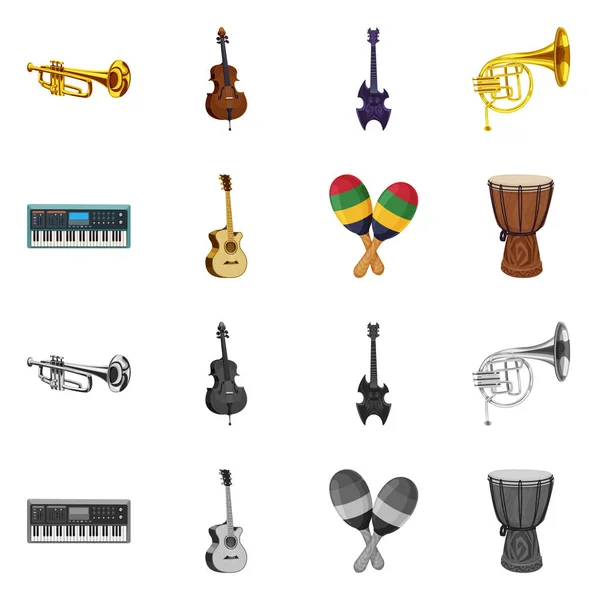 Objeto aislado de música e icono de sintonía. Conjunto de música e ilustración de vector de stock de herramientas . — Vector de stock