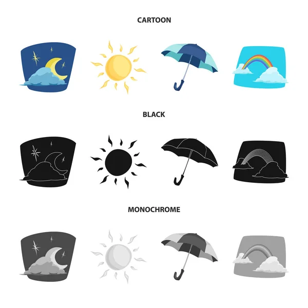 Ilustração vetorial do ícone do tempo e do clima. Coleção de ícone de vetor de tempo e nuvem para estoque . — Vetor de Stock