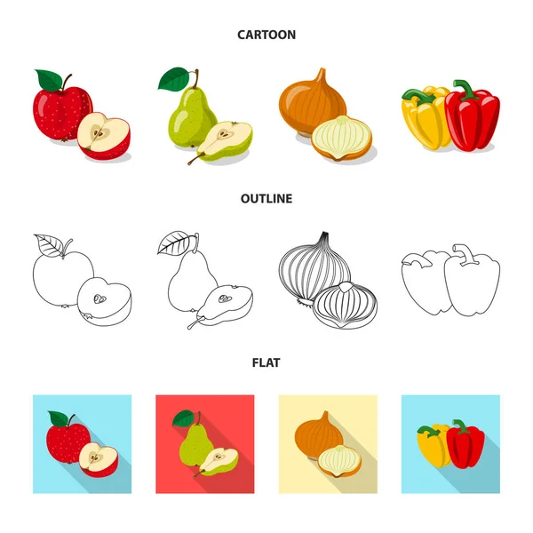 Projeto vetorial de vegetal e símbolo de fruto. Conjunto de ícone vetorial vegetal e vegetariano para estoque . —  Vetores de Stock