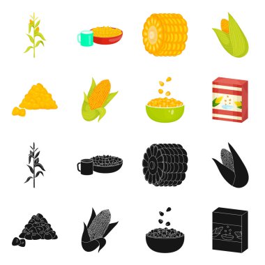 Mısır tarlası ve sebze sembolü yalıtılmış nesne. Mısır tarlası ve vejetaryen hisse senedi vektör çizim koleksiyonu.