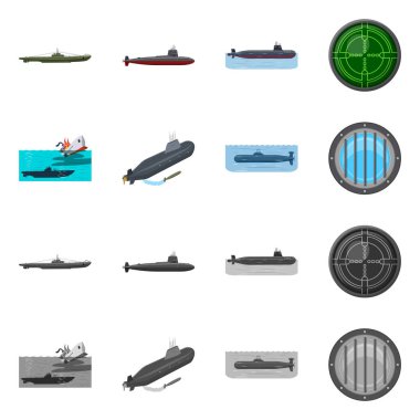 Savaş ve gemi logo vektör Illustration. Savaş ve web için filo hisse senedi simgesi.