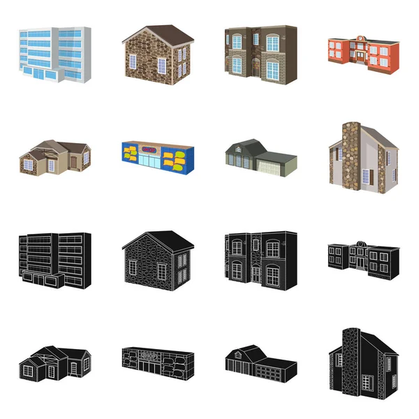 Conception vectorielle de la façade et du symbole du logement. Collection d'icône vectorielle de façade et d'infrastructure pour le stock . — Image vectorielle