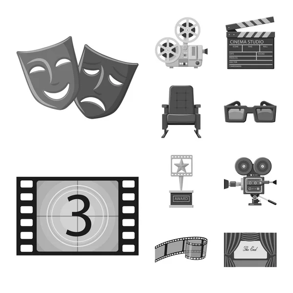Diseño vectorial de la cinematografía y el símbolo del estudio. Conjunto de cinematógrafo y material de filmación símbolo para web . — Vector de stock