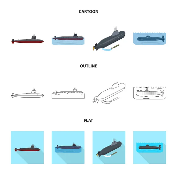 Vector εικονογράφηση του σημείου πόλεμος και το πλοίο. Σύνολο πολέμου και το εικονίδιο στόλου διάνυσμα απόθεμα. — Διανυσματικό Αρχείο