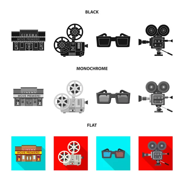 Illustrazione vettoriale dell'icona della televisione e delle riprese. Raccolta di televisione e visualizzazione stock symbol per il web . — Vettoriale Stock