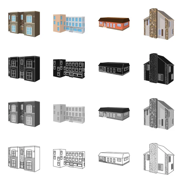 Objet isolé de façade et logo du logement. Illustration vectorielle des façades et des infrastructures . — Image vectorielle