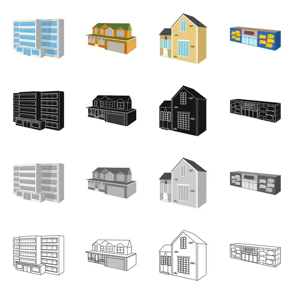 Ilustración vectorial de fachada y cartelera. Colección de icono vectorial de fachada e infraestructura para stock . — Vector de stock