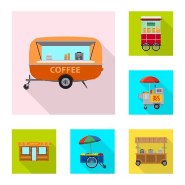 Piyasa ve dış simge vektör Illustration. Market ve gıda hisse senedi vektör çizim seti.