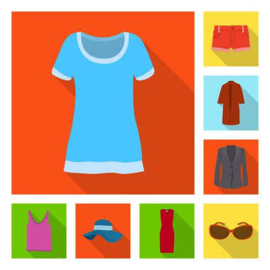 Kadın ve giyim simge vektör tasarımı. Kadın ayarla ve vektör simge stok giyim.