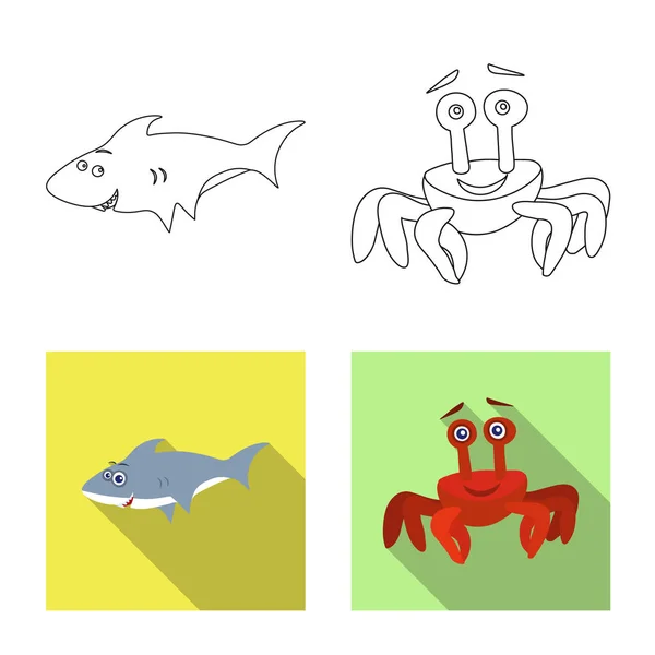 Ilustración vectorial del signo marino y animal. Colección de mar y vector marino icono para stock . — Vector de stock