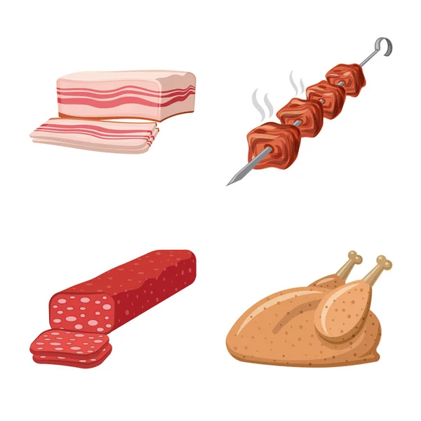 Geïsoleerde object van vlees en ham pictogram. Collectie van vlees en koken vector pictogram voor voorraad. — Stockvector