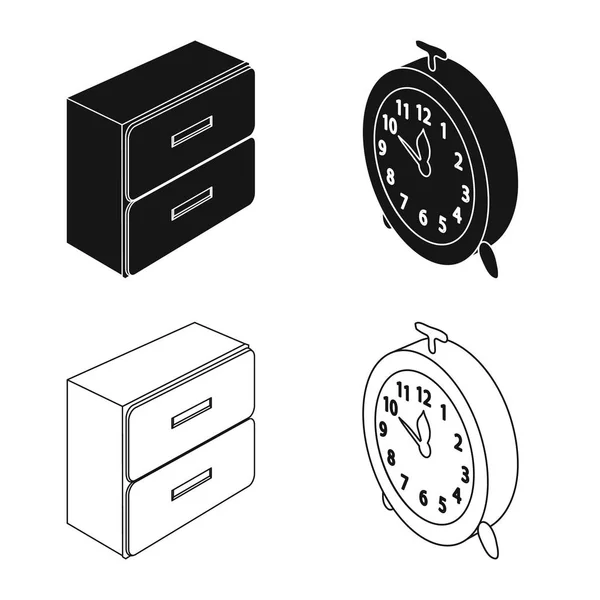 Vektor-Illustration von Schlafzimmer- und Zimmerschild. Set von Schlafzimmern und Möbeln Lagersymbol für Web. — Stockvektor