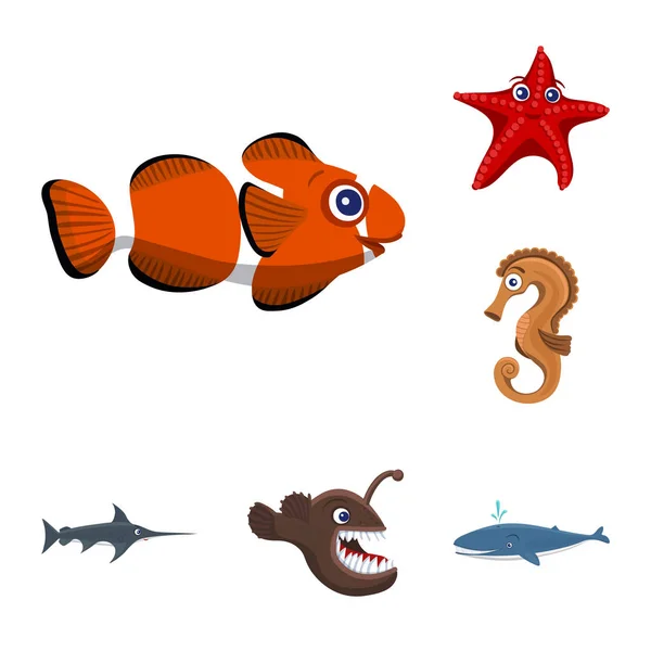 Elkülönített objektum tengertől és állat ikon. Gyűjtemény a tenger és a tengeri tőzsdei szimbólum a web. — Stock Vector