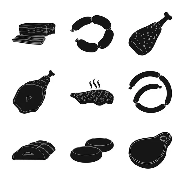 Ilustração vetorial do logotipo de carne e presunto. Conjunto de ícone de carne e vetor de cozinha para estoque . — Vetor de Stock