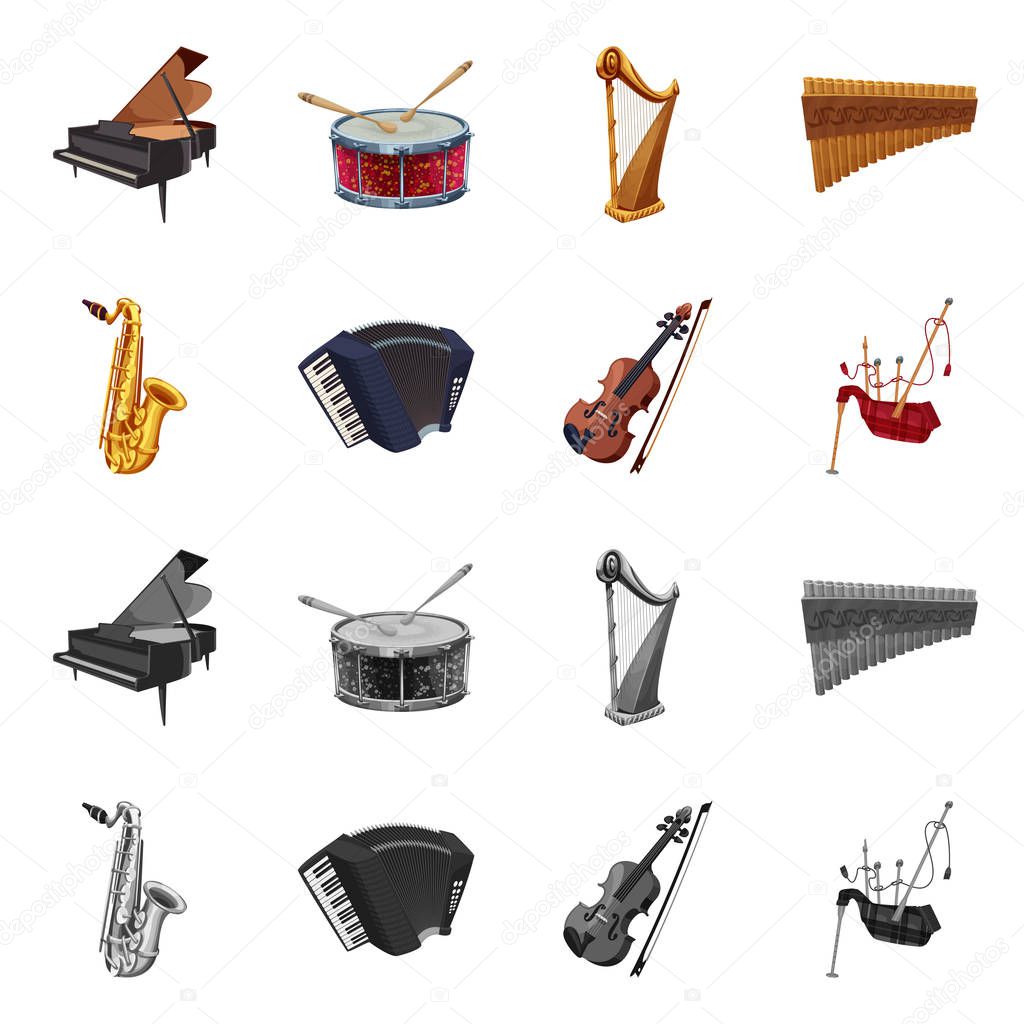 Isolated object of music and tune symbol. Collection of music and tool stock symbol for web.