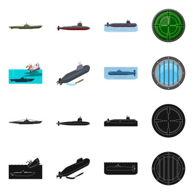 Savaş ve gemi logo vektör Illustration. Savaş ve web için filo hisse senedi simgesi.