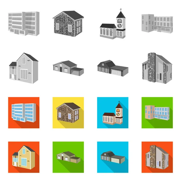 Ilustração vetorial de fachada e símbolo de alojamento. Coleção de fachada e símbolo de estoque de infraestrutura para web . — Vetor de Stock