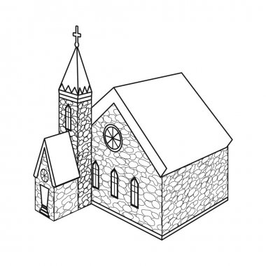Kilise ve Katolik simgesi vektör tasarımı. Stok için kilise ve ortaçağ vektör simgesi seti.
