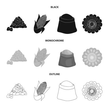 Mısır tarlası ve sebze işareti vektör çizimi. Mısır tarlası ve hisse senedi için vejetaryen vektör ikon koleksiyonu.
