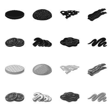 Burger ve sandviç logosu yalıtılmış nesne. Burger ve dilim hisse senedi vektör çizim seti.