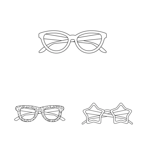 Illustrazione vettoriale di occhiali e occhiali da sole simbolo. Collezione di occhiali e accessori stock symbol per web . — Vettoriale Stock