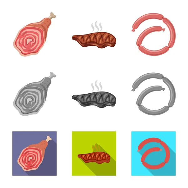 Conception vectorielle du logo viande et jambon. Collecte de viande et symbole de bouillon de cuisson pour toile . — Image vectorielle