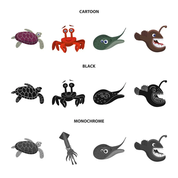 Ilustração vetorial do logotipo do mar e do animal. Conjunto de símbolo de estoque marítimo e marítimo para web . —  Vetores de Stock