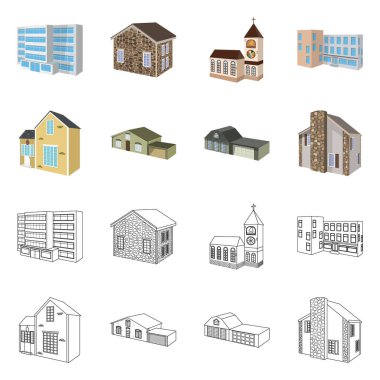 Cephe ve konut simge vektör Illustration. Web için cephe ve altyapı hisse senedi simgesi kümesi.