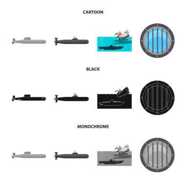 Savaş ve gemi işareti yalıtılmış nesne. Savaş ve hisse senedi için filo vektör ikon koleksiyonu.