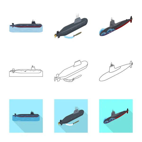 Vector ontwerp van oorlog en schip teken. Verzameling van oorlog en vloot aandelensymbool voor web. — Stockvector