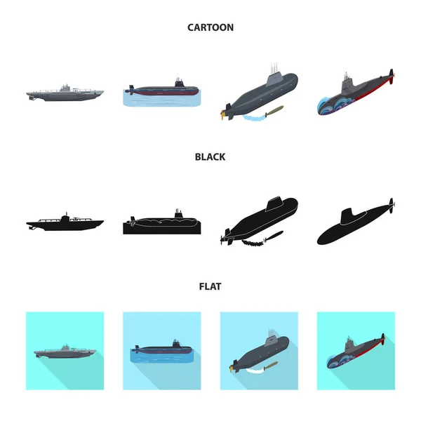 전쟁과 배 로고의 고립 된 개체입니다. 전쟁 및 재고에 대 한 함 대 벡터 아이콘 세트. — 스톡 벡터